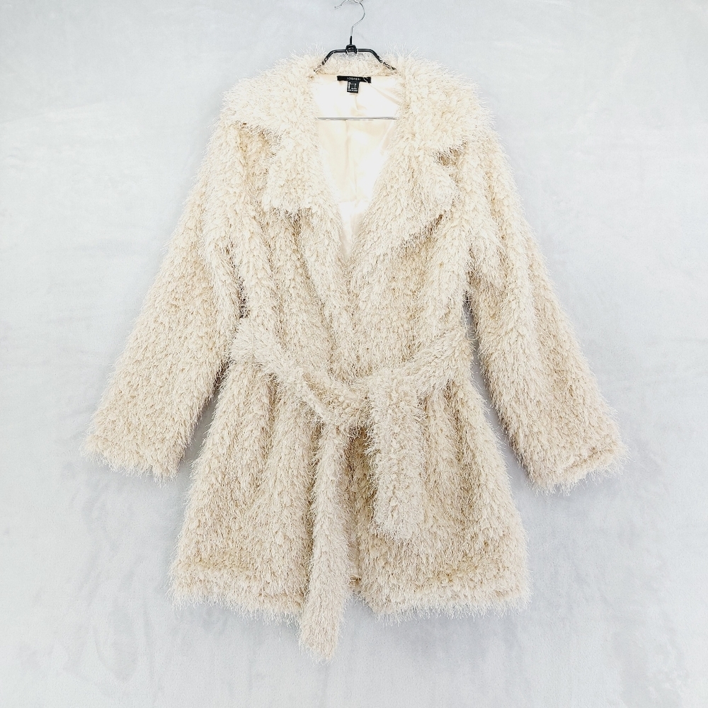 Forever 21 Cream Fuzzy Fleece Lapel Jacket Z94 - Picture 1 of 9